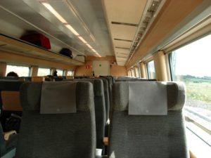 view of X2000 from the wheelchair seat (it's a 4-seater, with 2 regular seats across the table from a wheelchair space and a chair you can transfer onto).