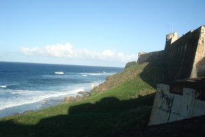 picture of the sea and the exterior of Fort Castillo de San Cristobal